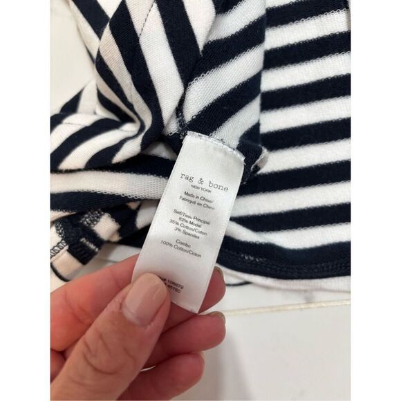 Rag & Bone Kat Split Back Tee in Navy and White Stripes Size S soft boxy modal - Picture 7 of 7